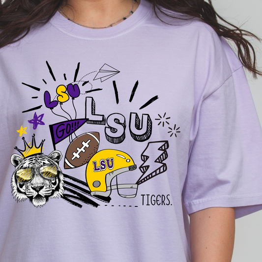 DOODLE TIGERS FOOTBALL TEE