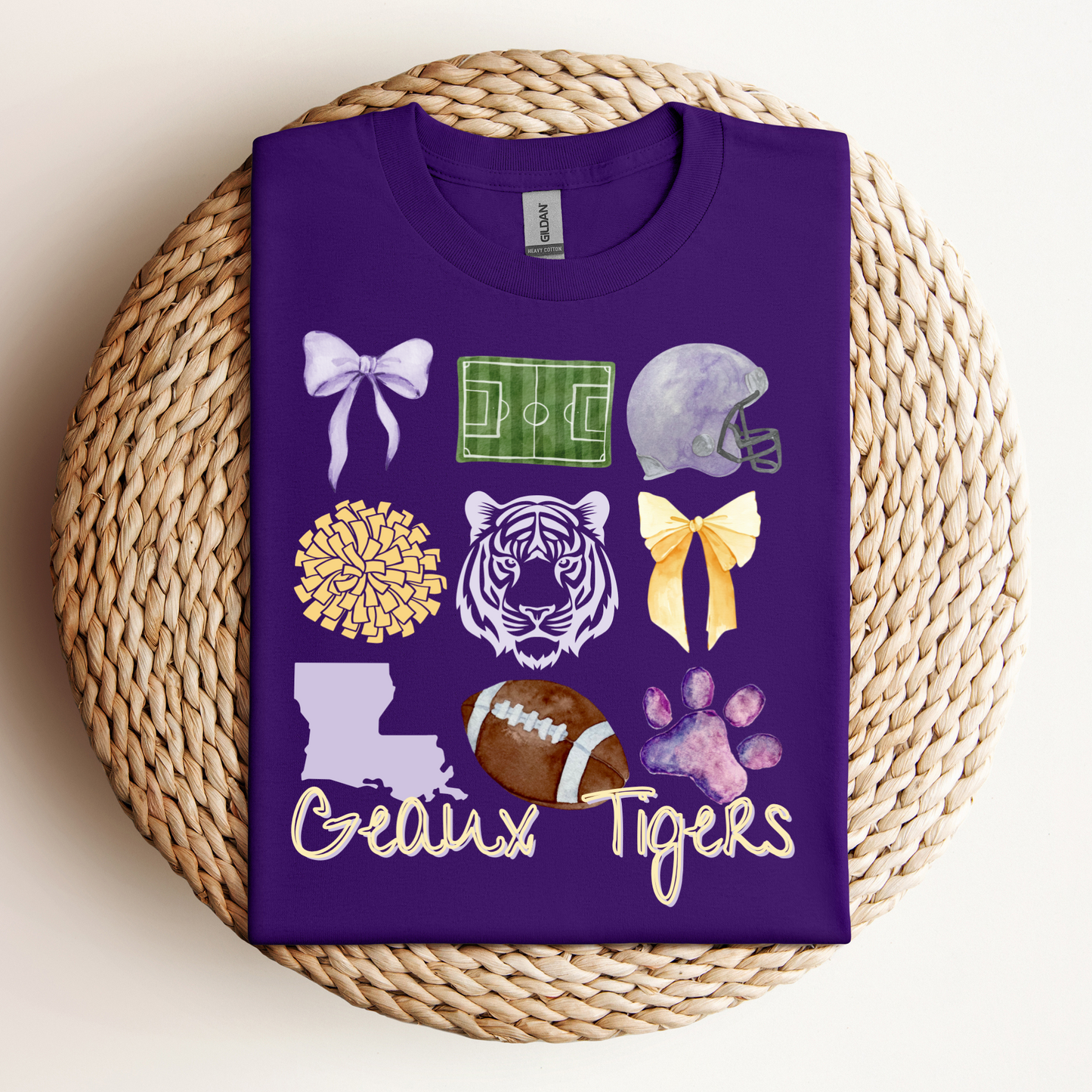 WATERCOLOR GEAUX TIGERS FOOTBALL TEE AND SWEATSHIRT