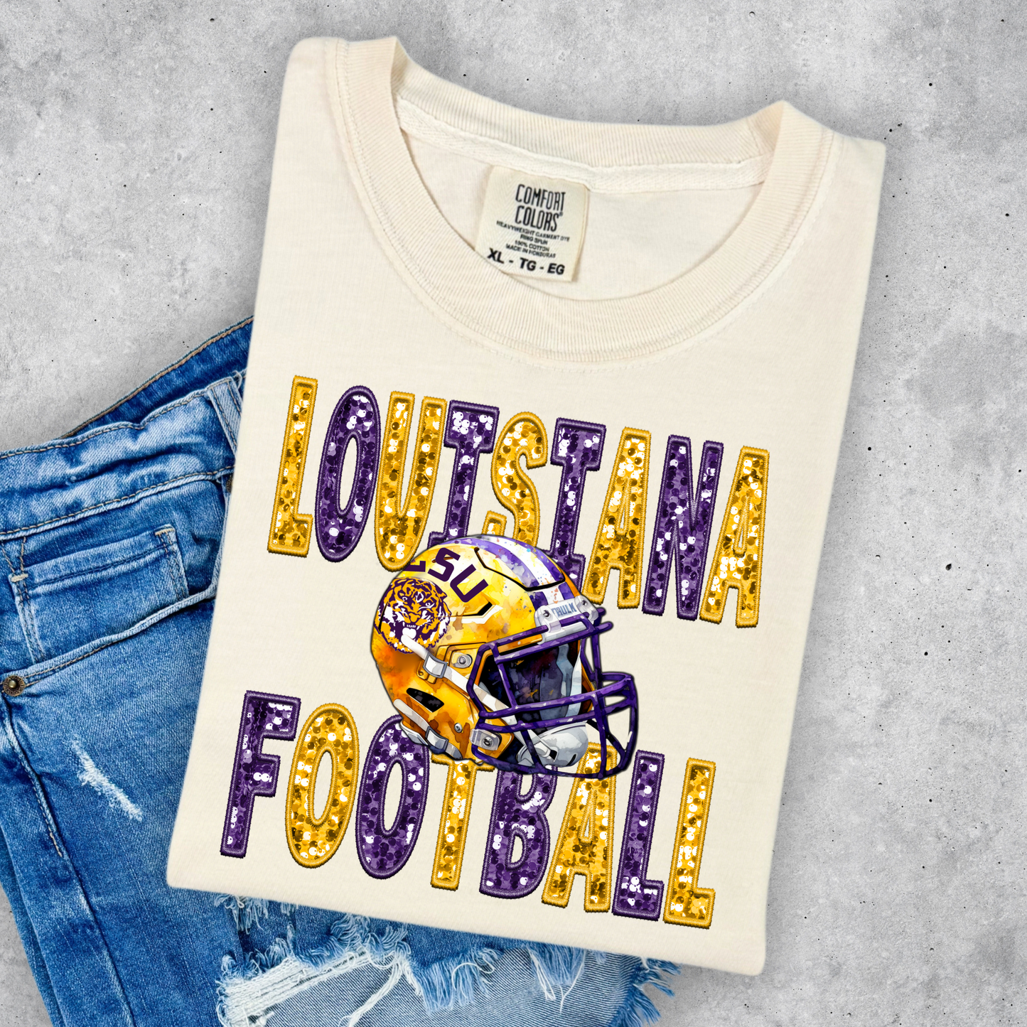 FAUX GLITTER LOUISIANA FOOTBALL TEE