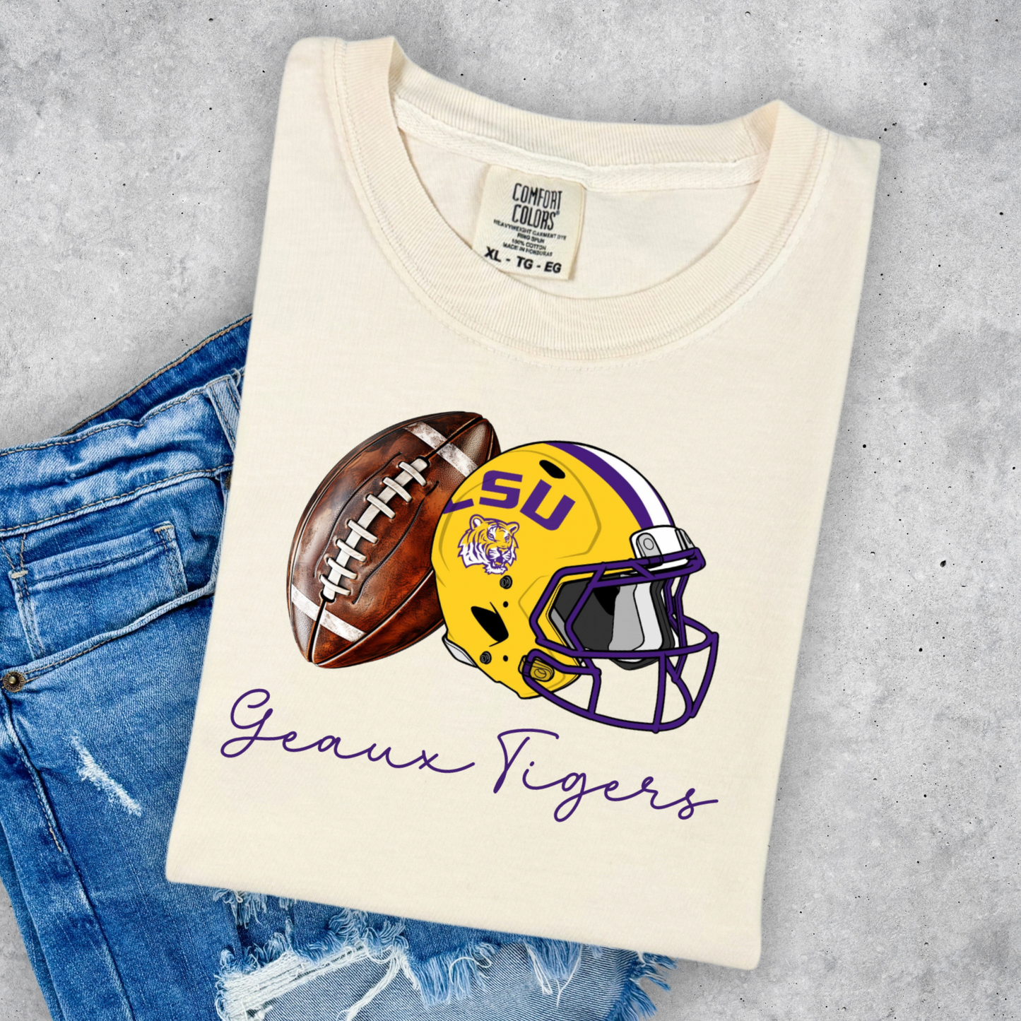 GEAUX TIGERS CURISVE FOOTBALL TEE