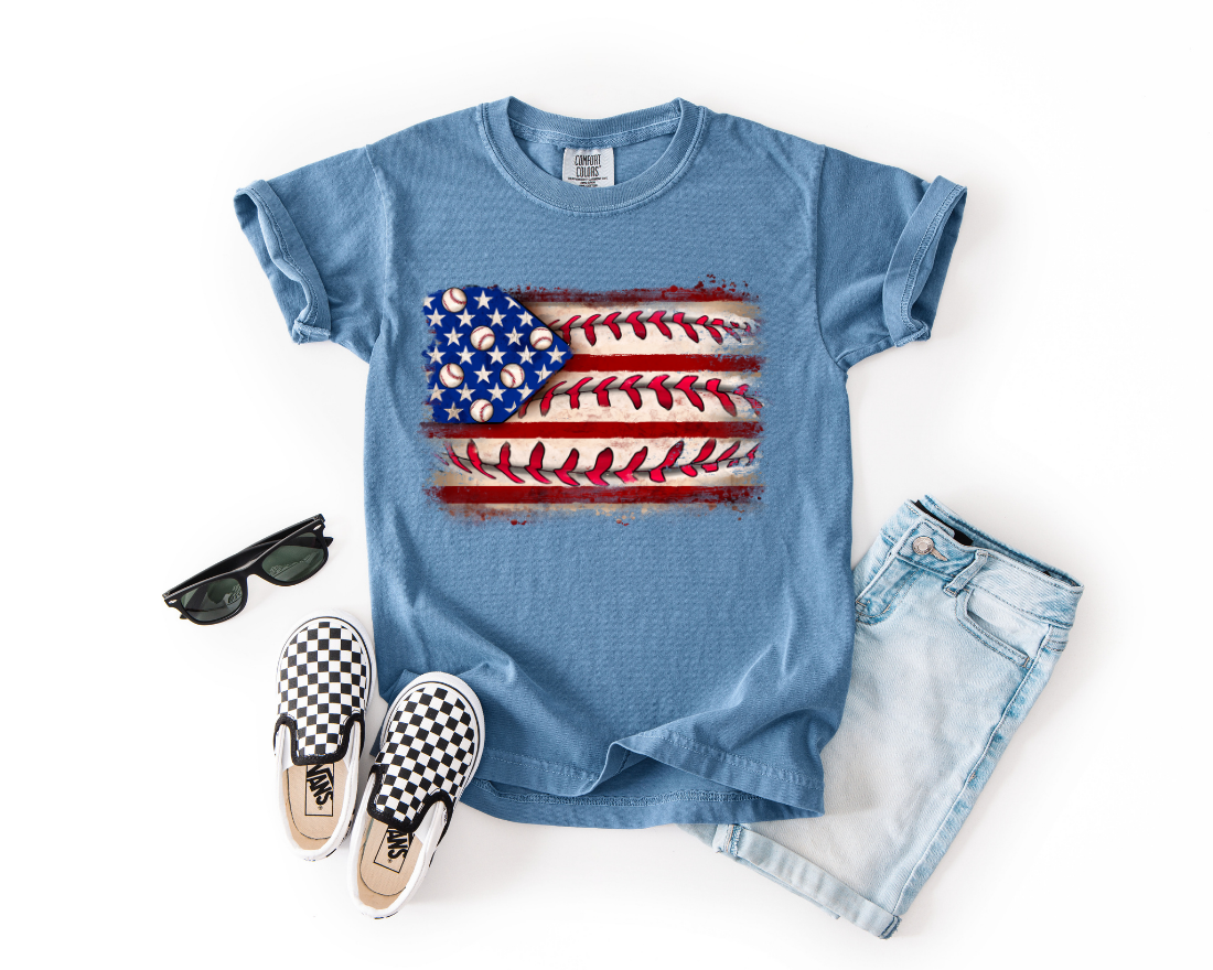 YOUTH COMFORT COLORS BASEBALL PATRIOTIC FLAG