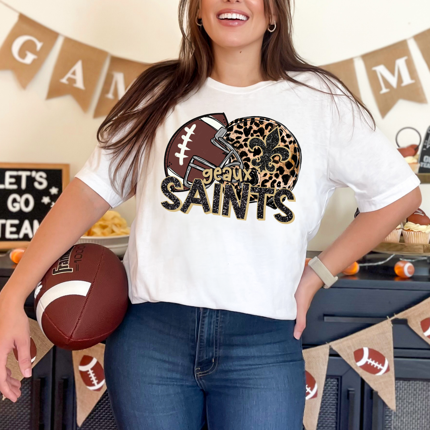 FAUX GLITTER GEAUX SAINTS PRINTED TEES