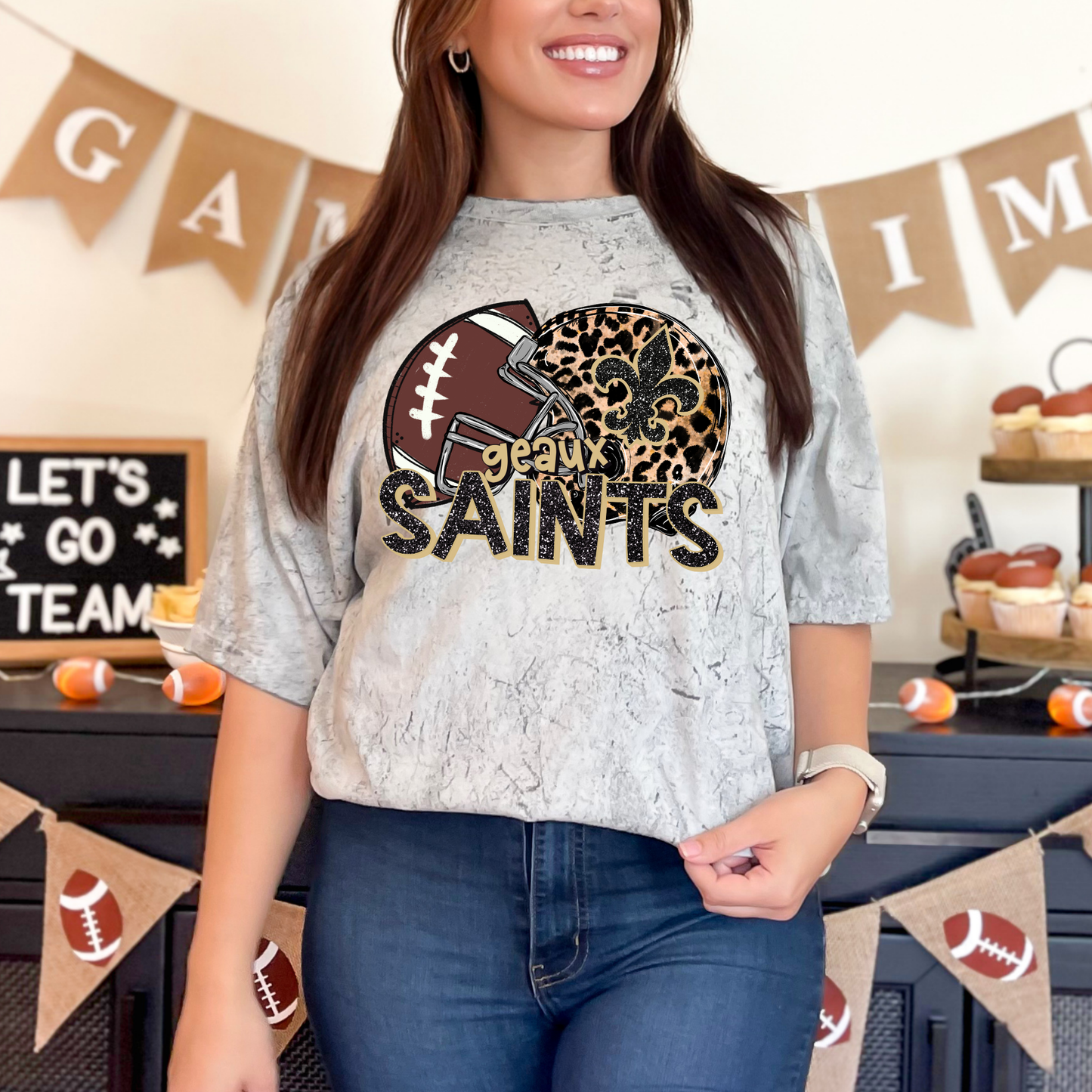 FAUX GLITTER GEAUX SAINTS PRINTED TEES