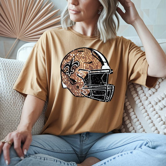 FAUX GLITTER PRINTED SAINTS FOOTBALL HELMET TEES