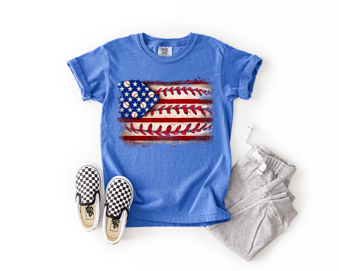 YOUTH COMFORT COLORS BASEBALL PATRIOTIC FLAG