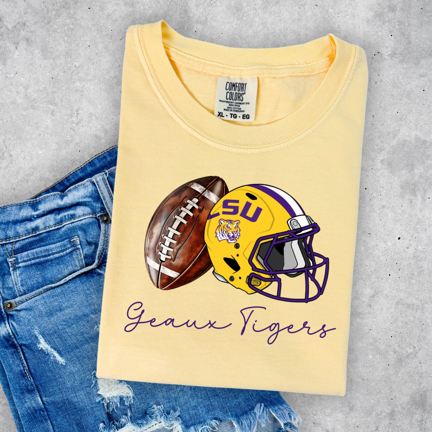 GEAUX TIGERS CURISVE FOOTBALL TEE
