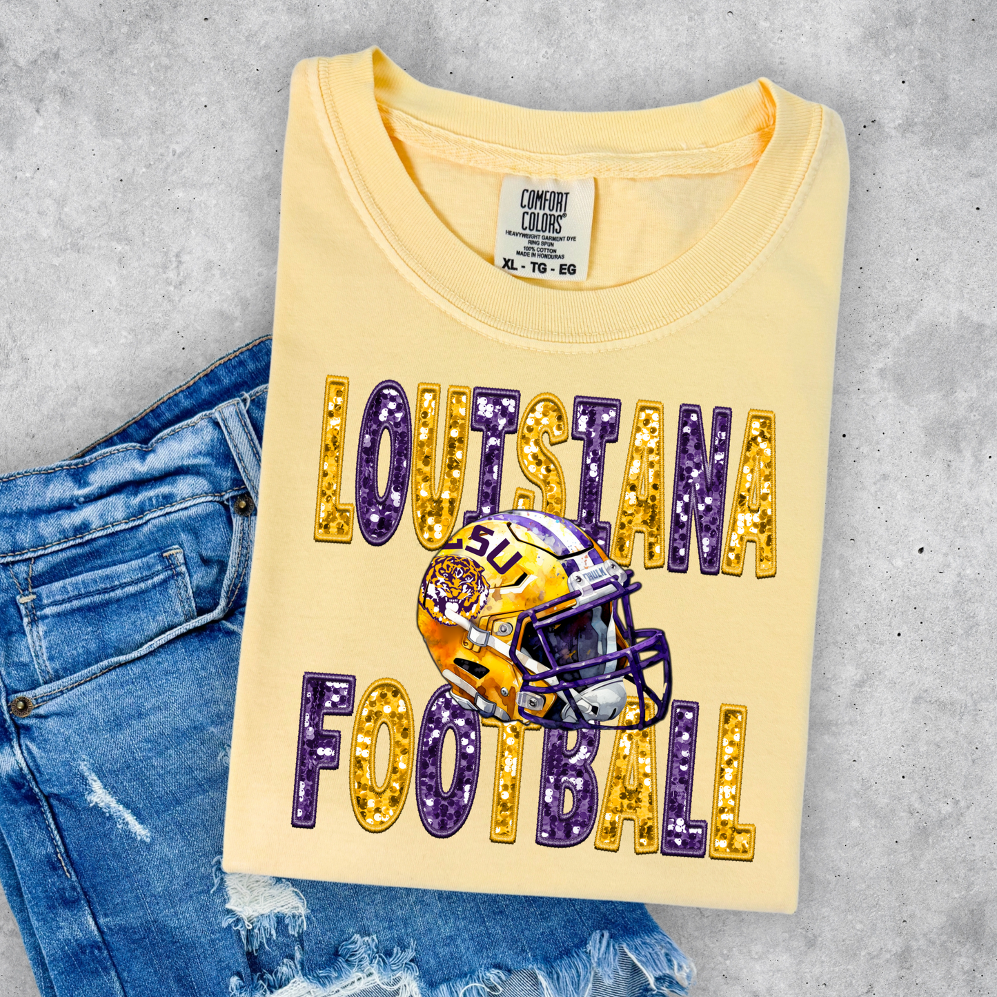 FAUX GLITTER LOUISIANA FOOTBALL TEE