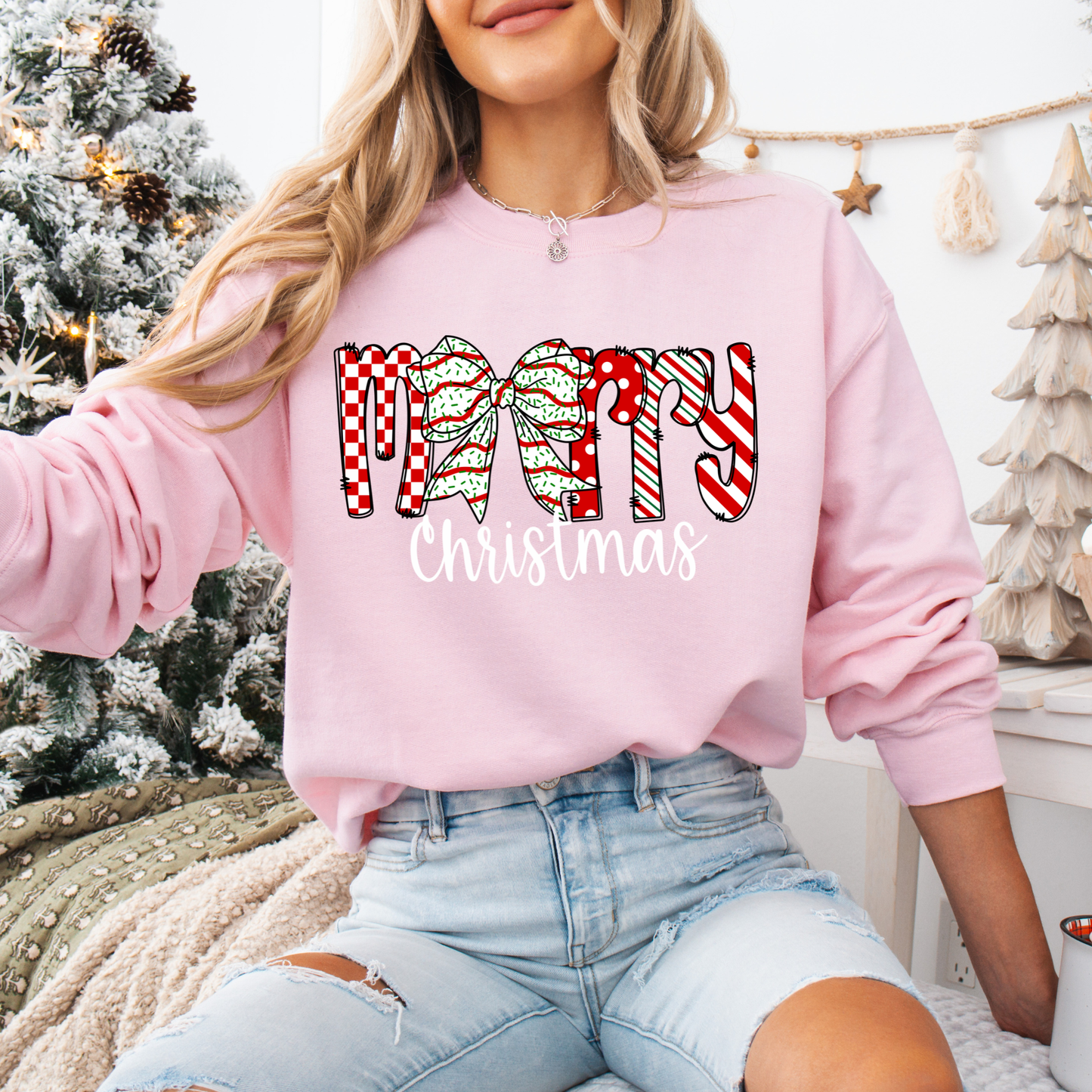 CHRISTMAS TREE CAKE BOW *MERRY CHRISTMAS* SWEATSHIRTS (5 COLORS)