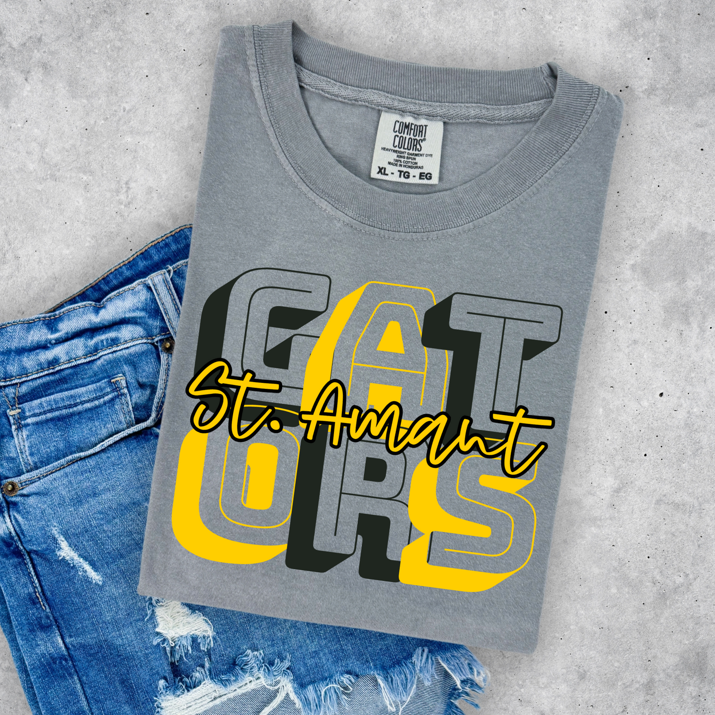 ST. AMANT BLOCK FONT GATORS TEE & SWEATSHIRT