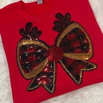 12 INCH REINDEER BOW READY TO PRESS SEQUIN PATCH