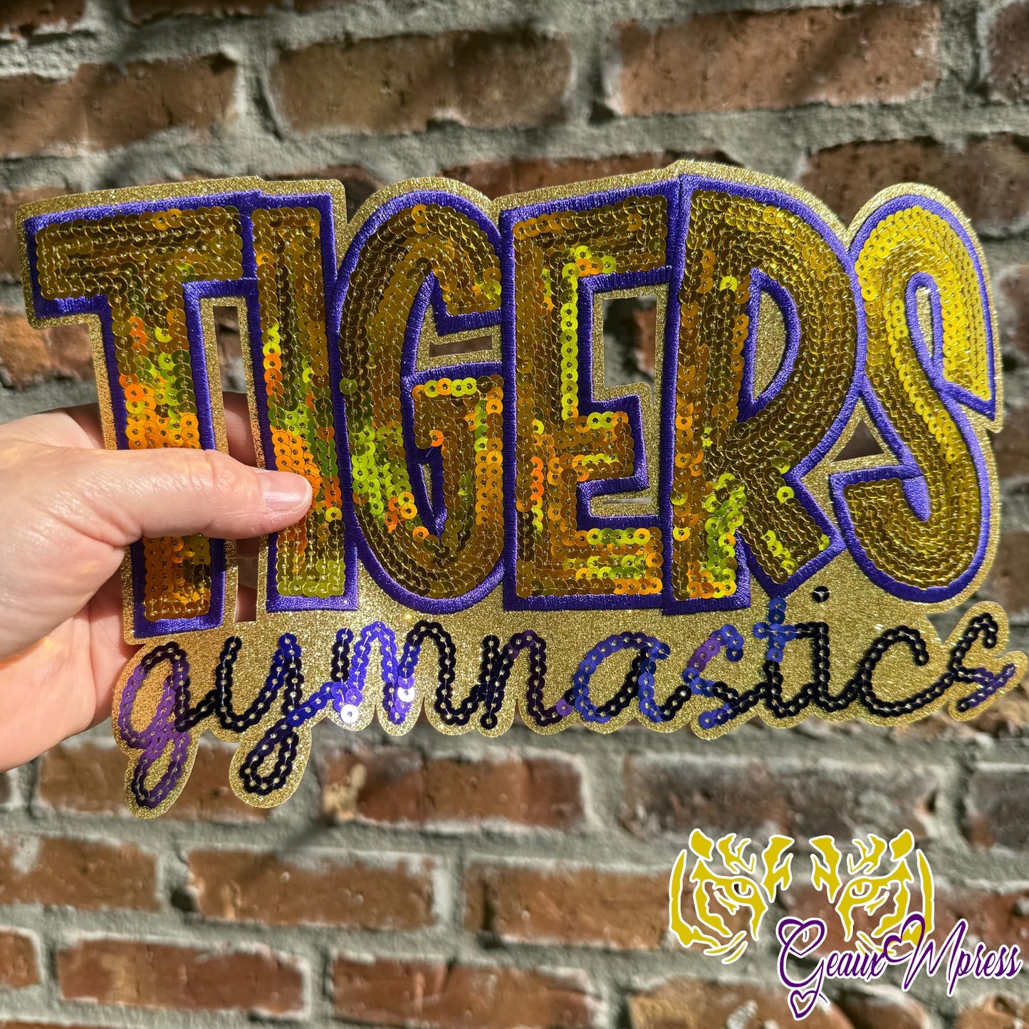 11 INCH SEQUIN TIGER GYMNASTICS PATCH