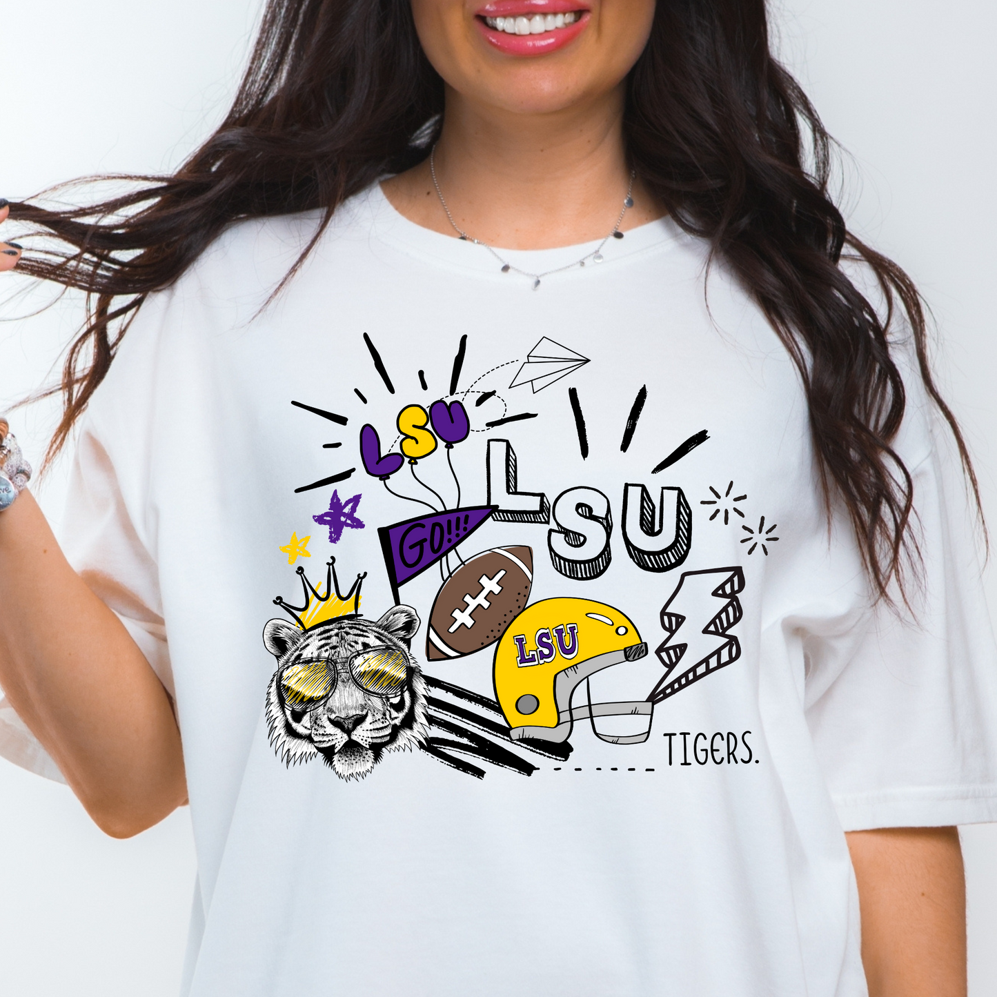 DOODLE TIGERS FOOTBALL TEE