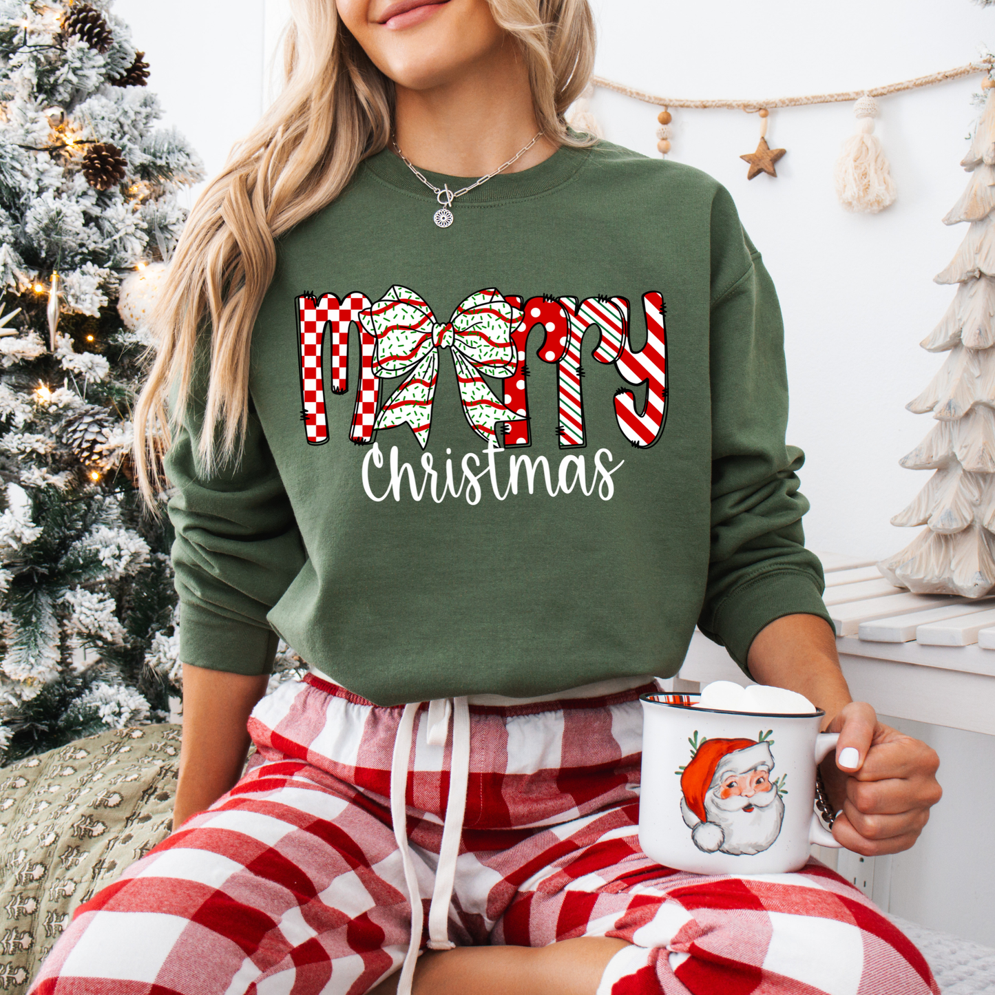 CHRISTMAS TREE CAKE BOW *MERRY CHRISTMAS* SWEATSHIRTS (5 COLORS)