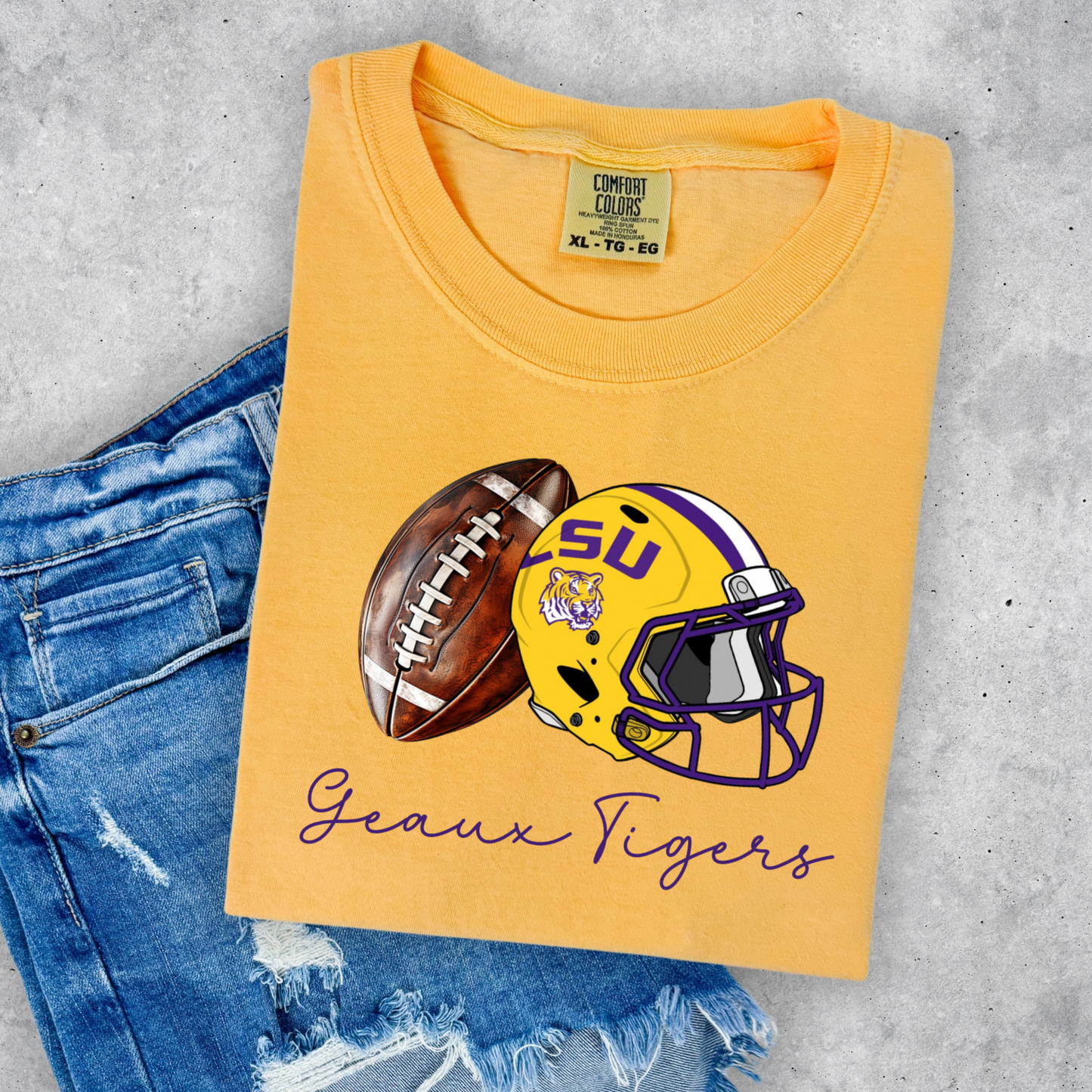 GEAUX TIGERS CURISVE FOOTBALL TEE