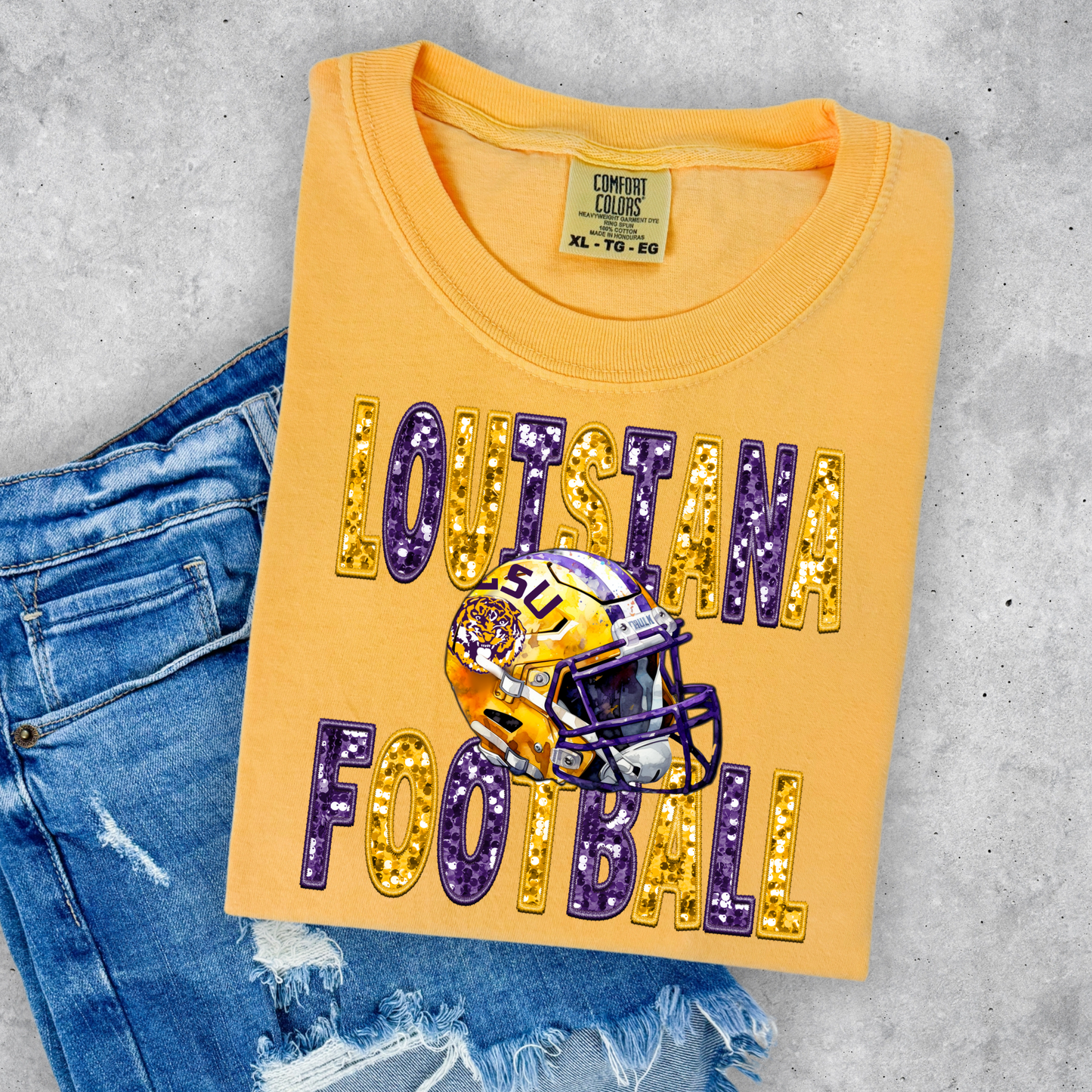 FAUX GLITTER LOUISIANA FOOTBALL TEE