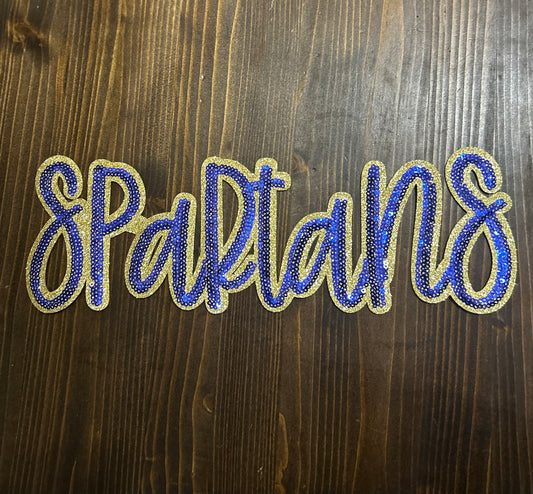 11 INCH SEQUIN CURSIVE SPARTANS PATCH