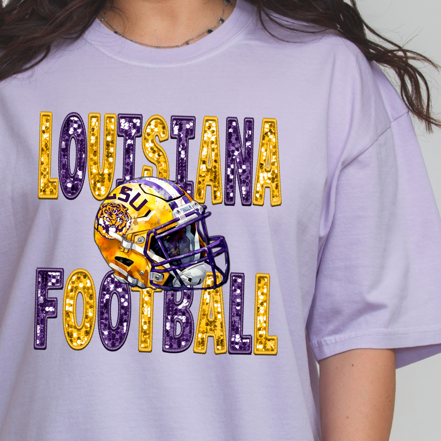 FAUX GLITTER LOUISIANA FOOTBALL TEE