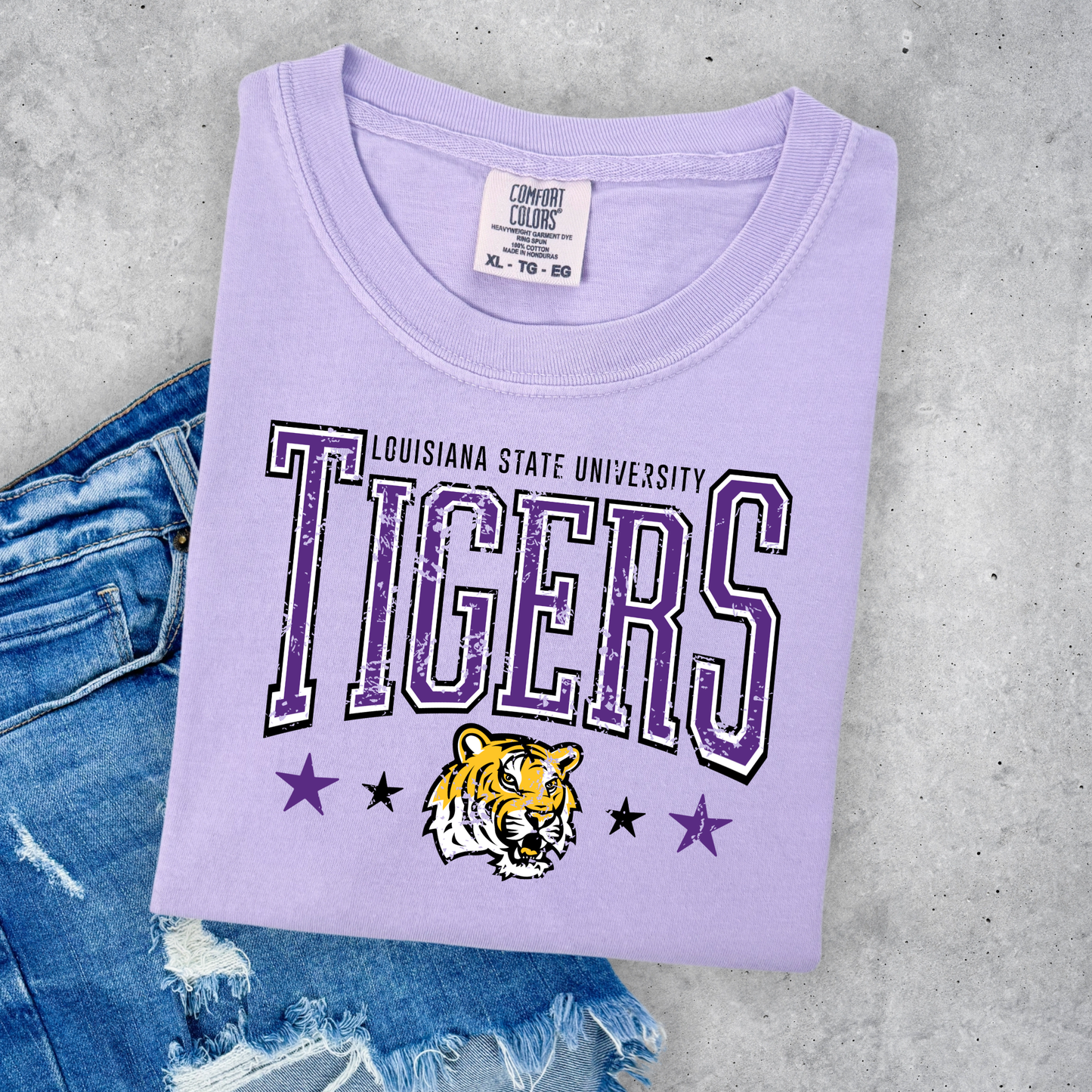 TIGERS DISSTRESSED COMFORT COLORS TEES