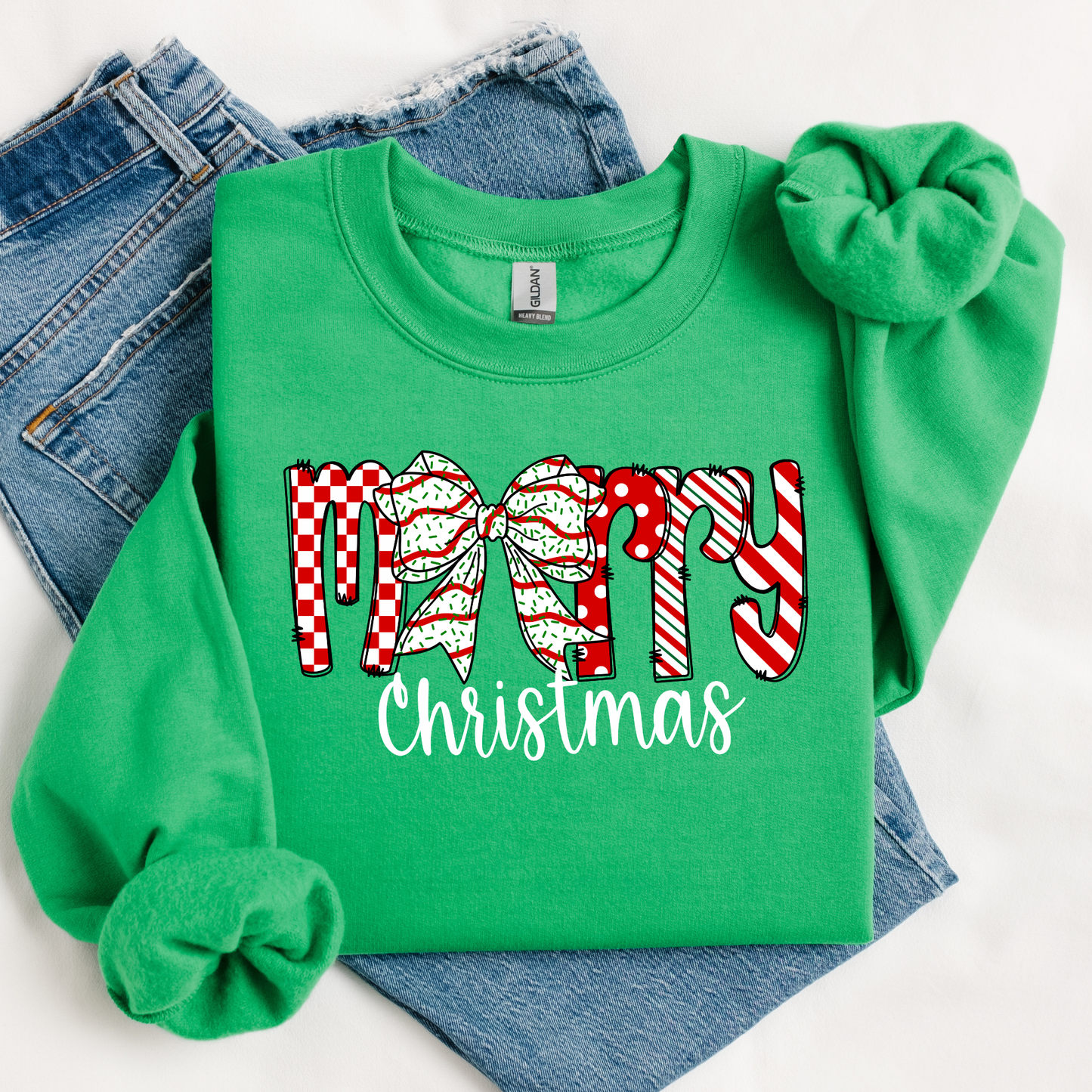 CHRISTMAS TREE CAKE BOW *MERRY CHRISTMAS* SWEATSHIRTS (5 COLORS)