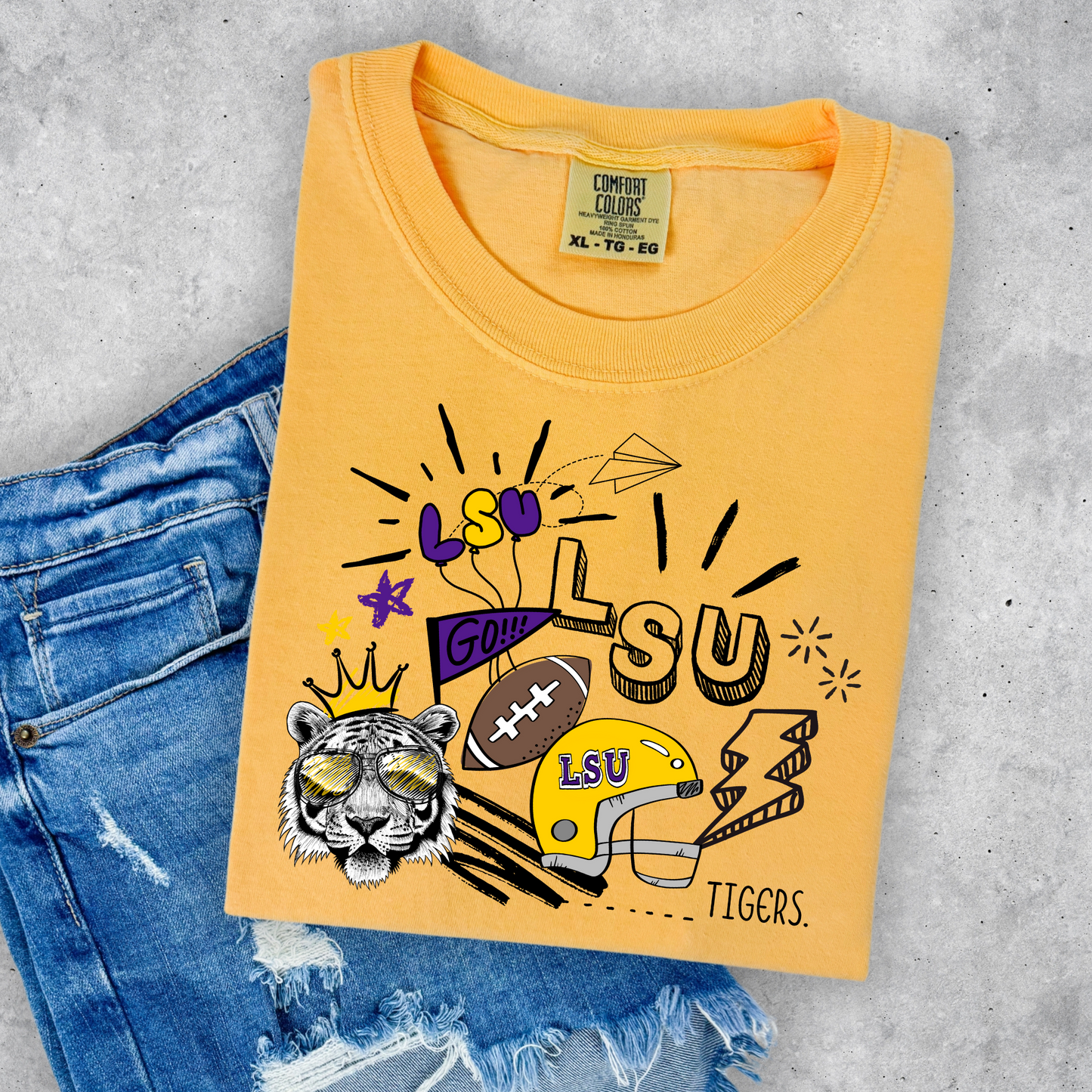 DOODLE TIGERS FOOTBALL TEE