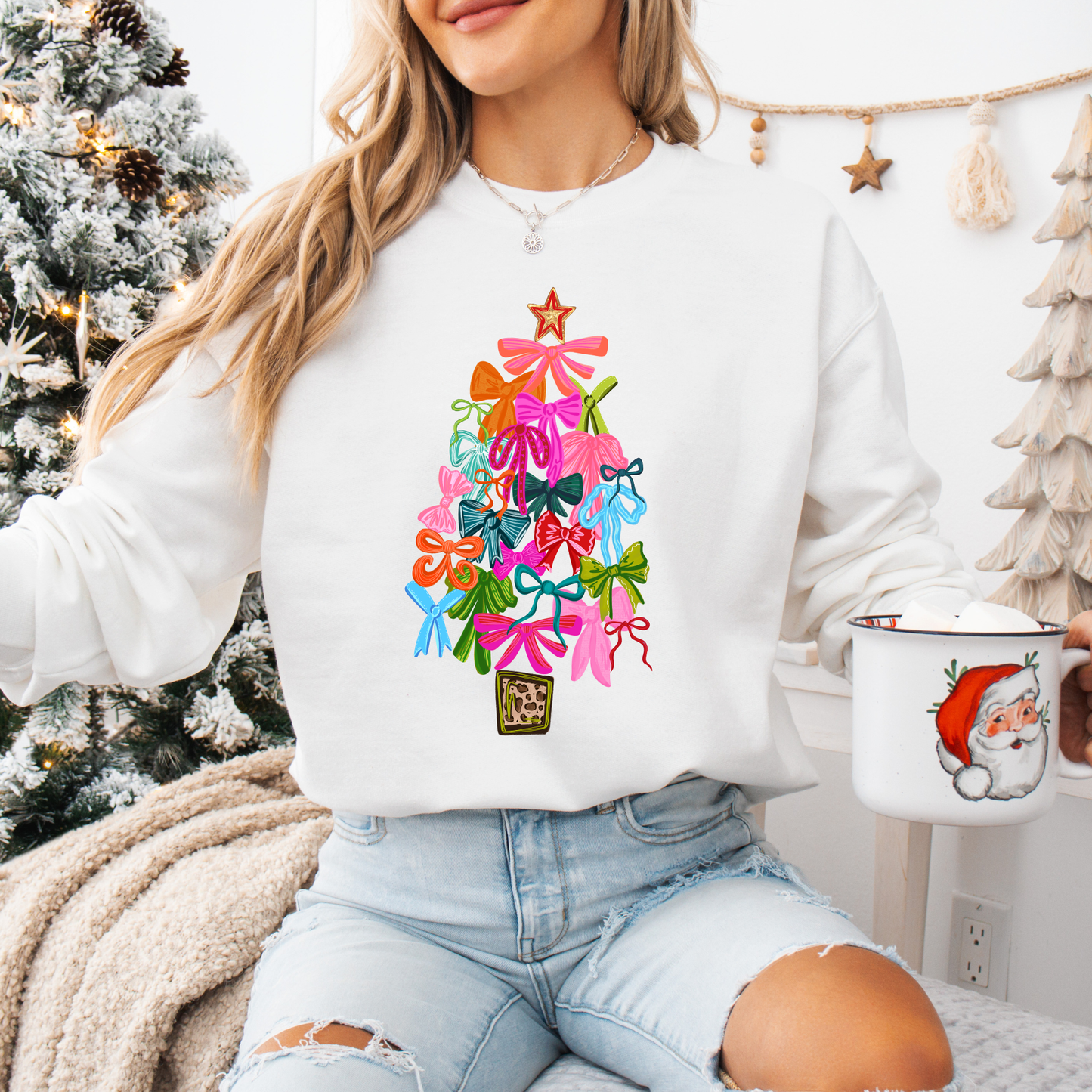 CUTE BOW CHRISTMAS TREE SHORT SLEEVE TEEES, LONG SLEEVE & SWEATSHIRTS