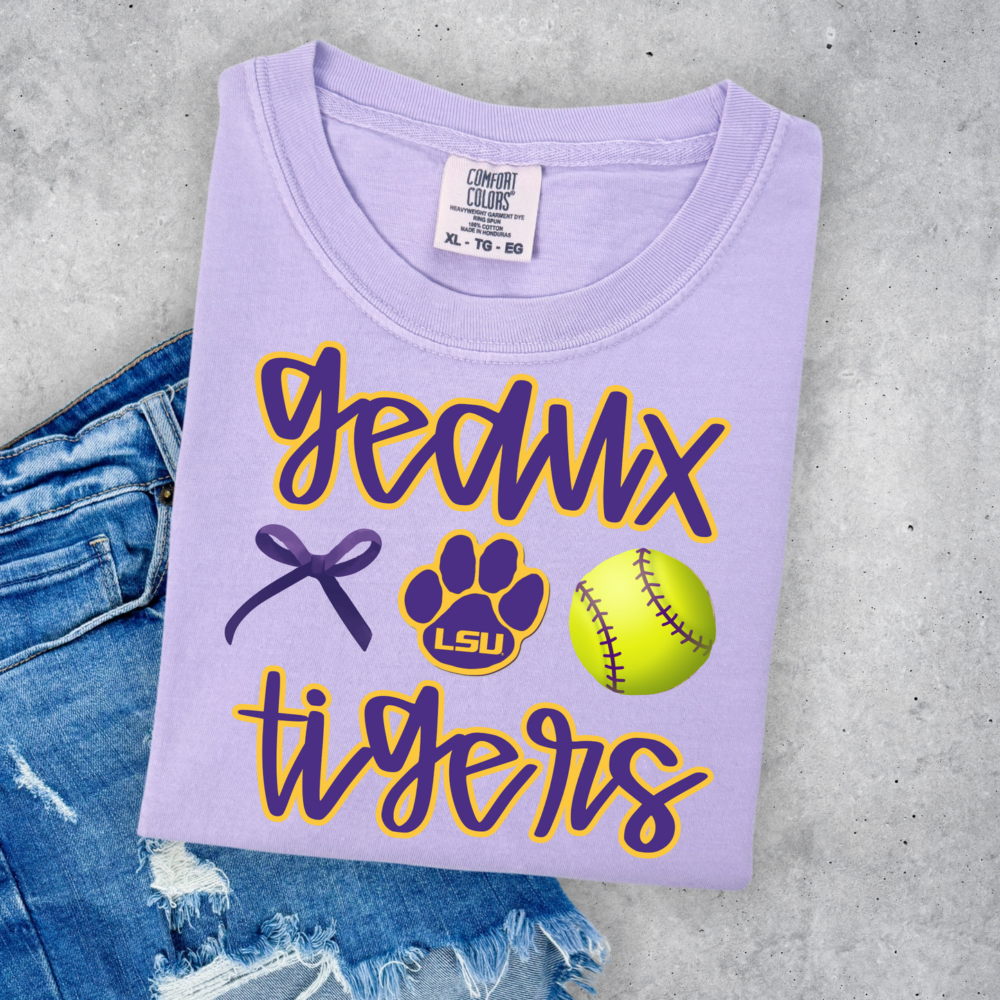 GEAUX TIGERS SOFTBALL COMFORT COLORS TEE
