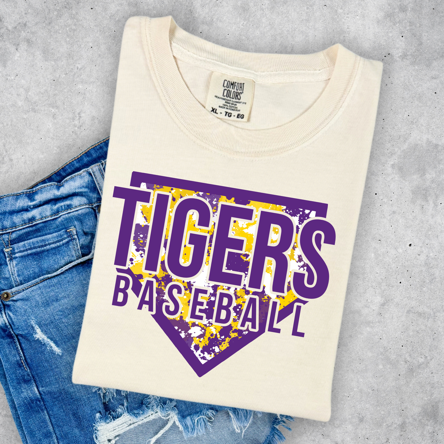TIGERS BASEBALL HOME PLATE COMFORT COLORS TEE- ADULT AND YOUTH
