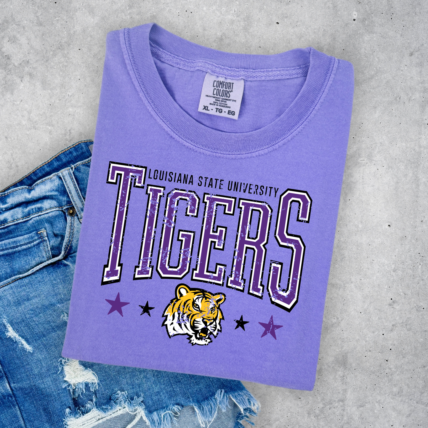 TIGERS DISSTRESSED COMFORT COLORS TEES