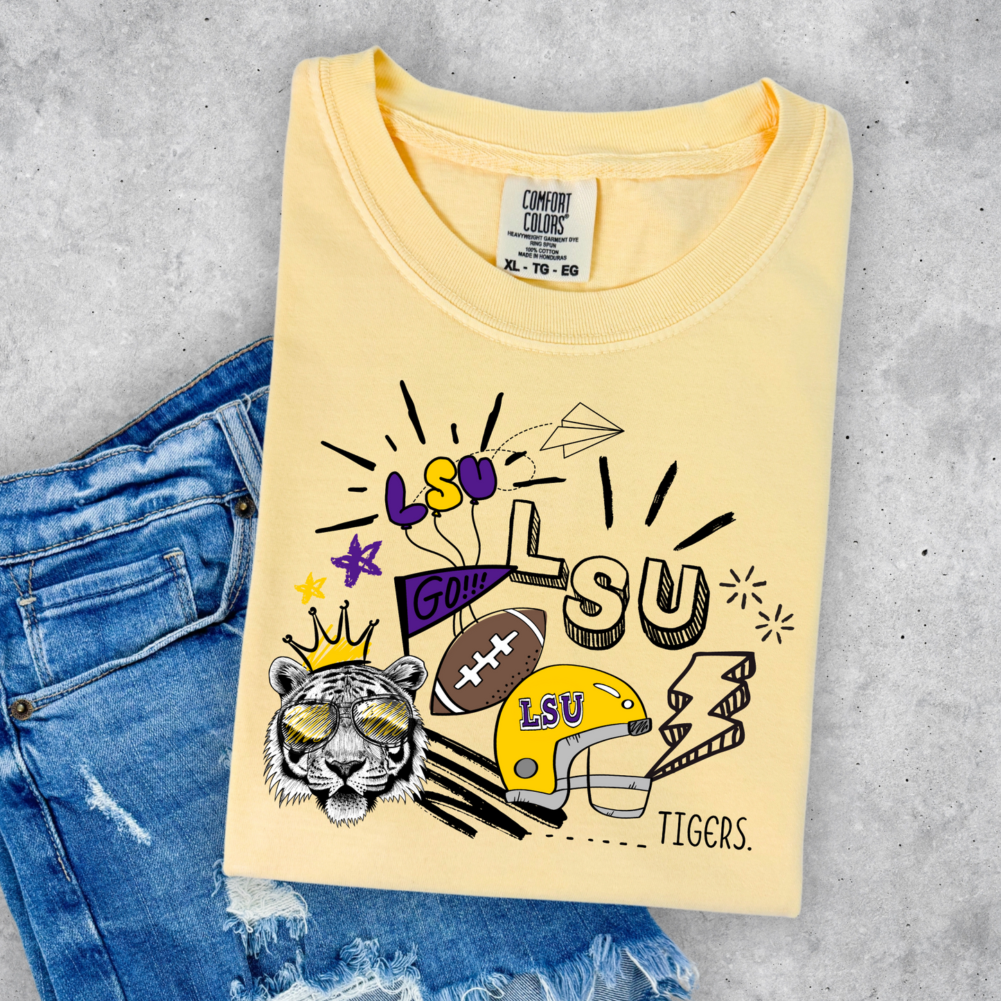 DOODLE TIGERS FOOTBALL TEE