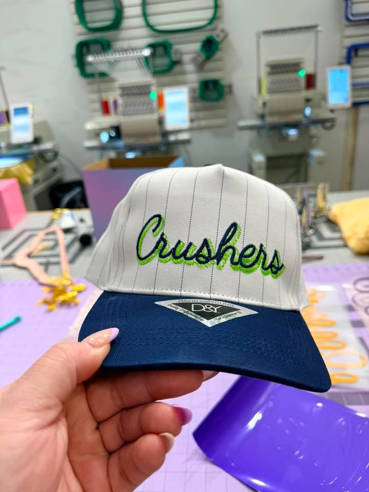 CURSIVE SHADOW FONT CUSTOM PIN STRIPE BASEBALL CAP