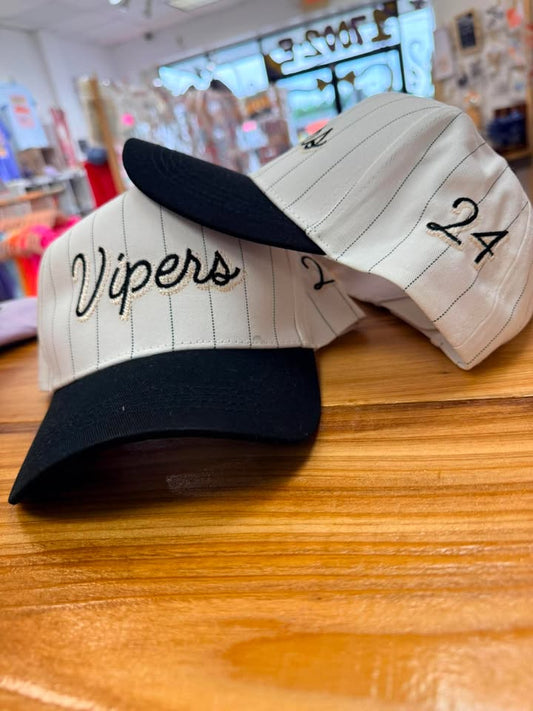 CURSIVE SHADOW FONT CUSTOM PIN STRIPE BASEBALL CAP