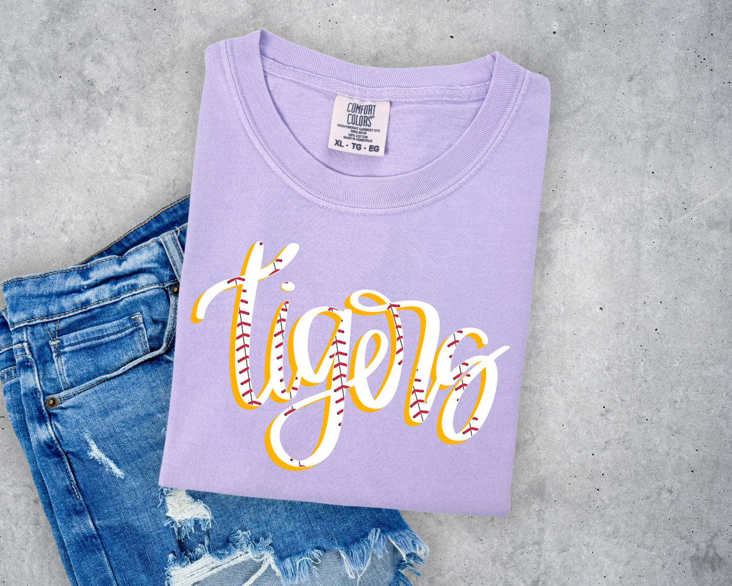 CURSIVE TIGERS BASEBALL COMFORT COLORS