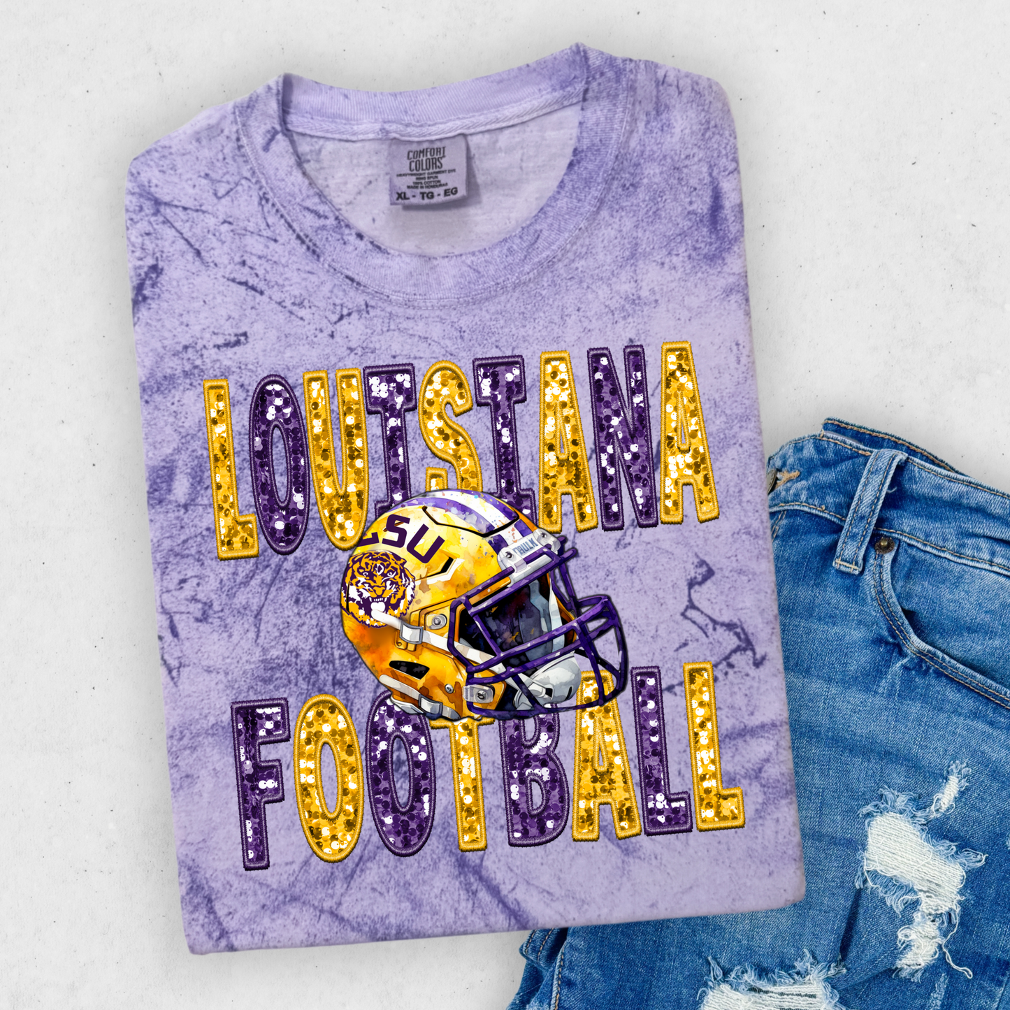 FAUX GLITTER LOUISIANA FOOTBALL TEE