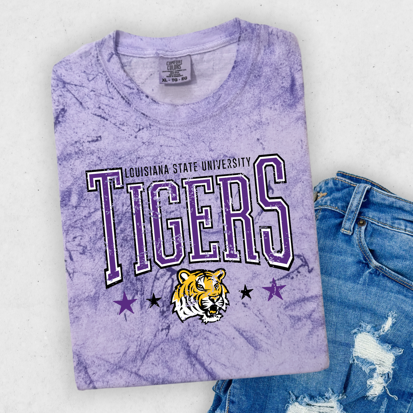 TIGERS DISSTRESSED COMFORT COLORS TEES