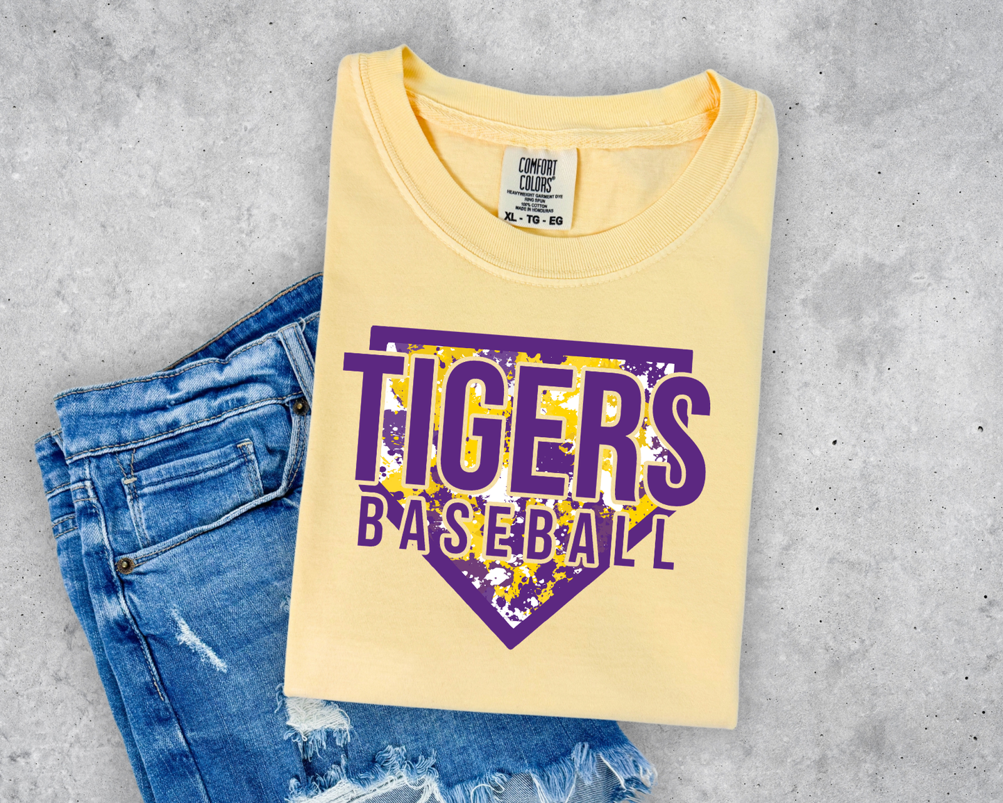 TIGERS BASEBALL HOME PLATE COMFORT COLORS TEE- ADULT AND YOUTH