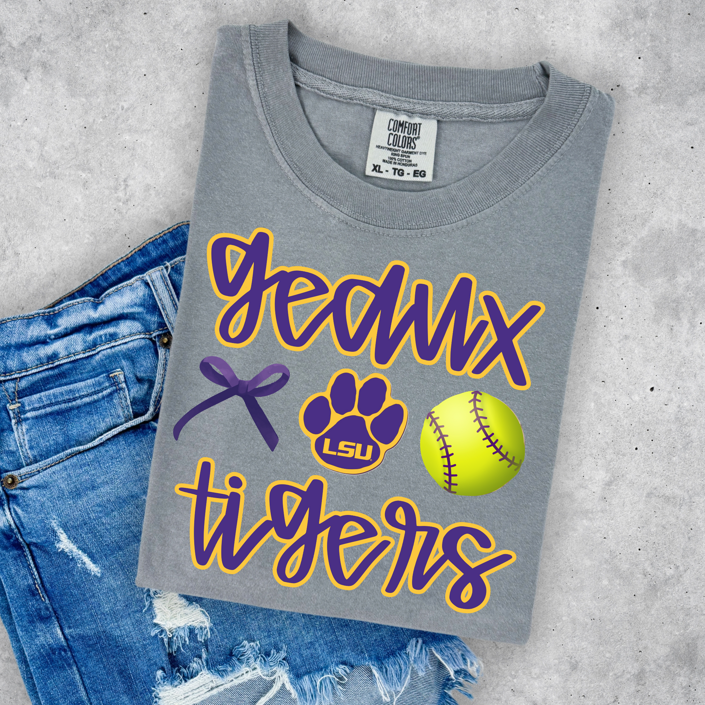 GEAUX TIGERS SOFTBALL COMFORT COLORS TEE