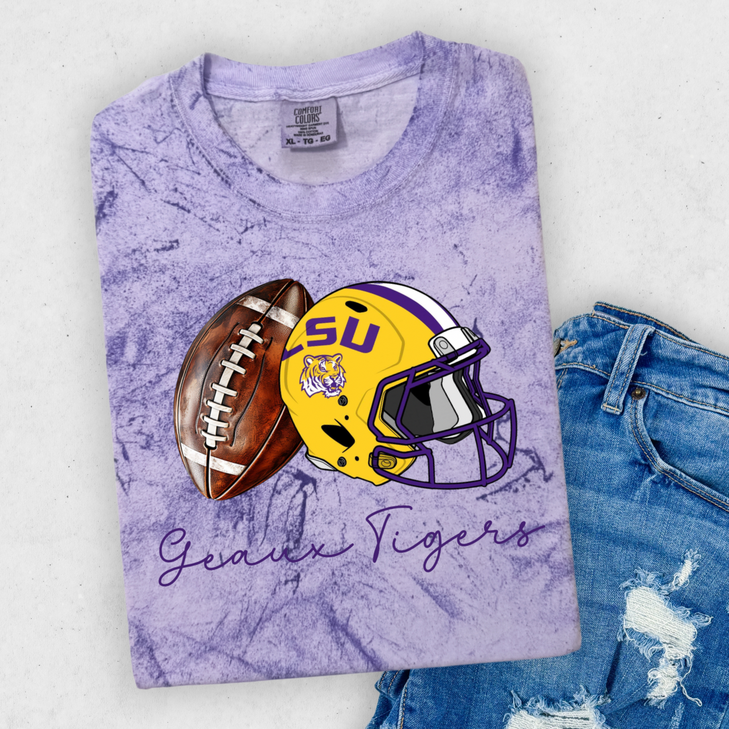 GEAUX TIGERS CURISVE FOOTBALL TEE