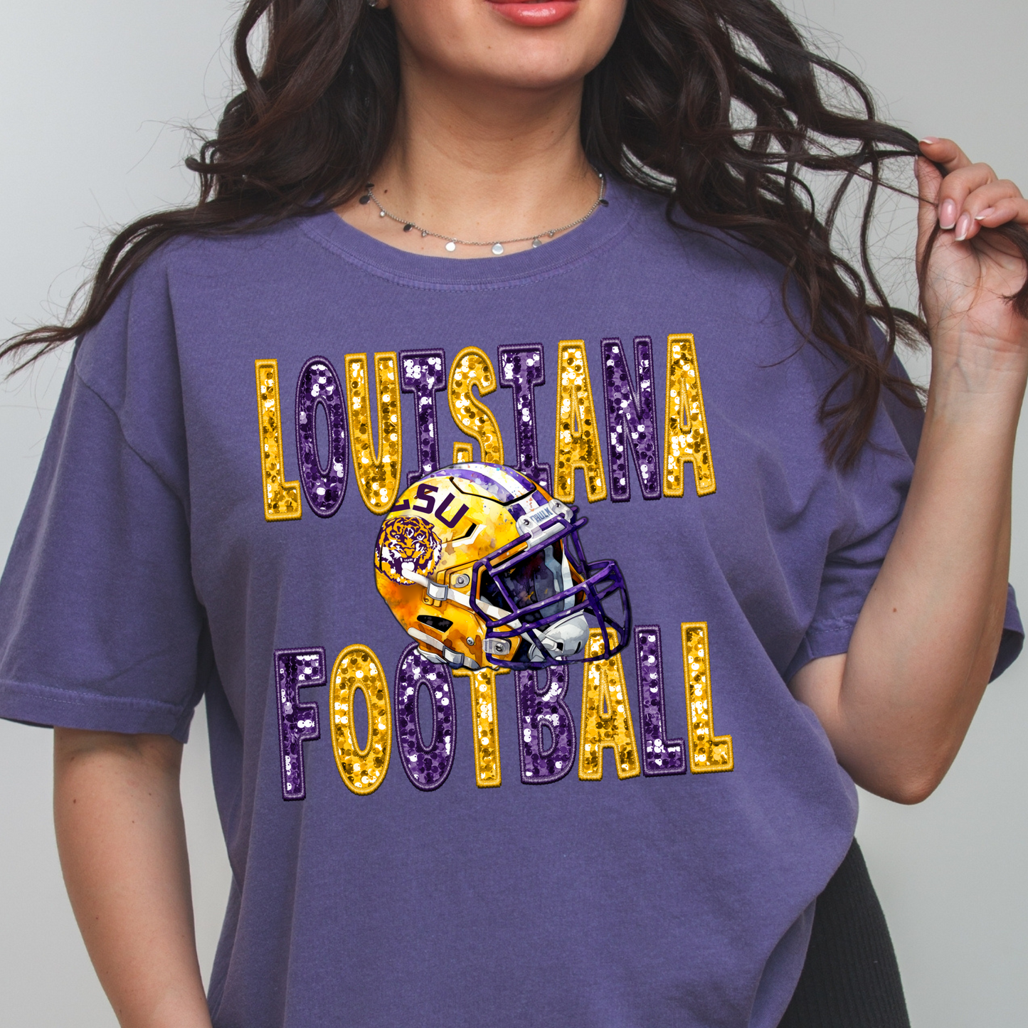 FAUX GLITTER LOUISIANA FOOTBALL TEE