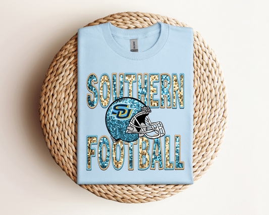 FAUX GLITTER SOUTHERN FOOTBALL TEES AND SWEATSHIRTS
