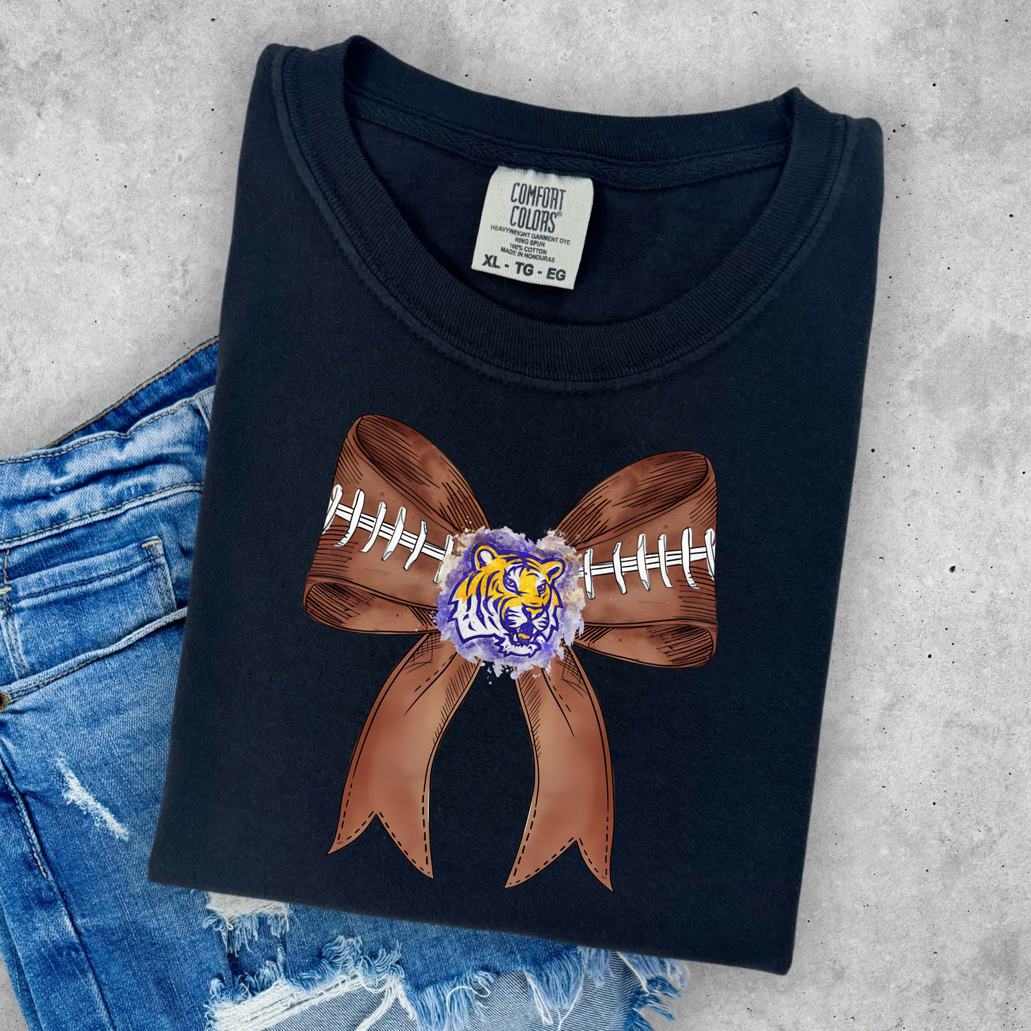 TIGERS FOOTBALL BOW TEE