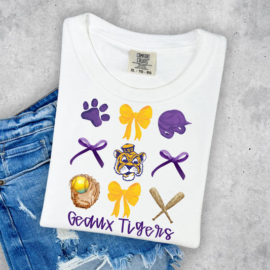GEAUX TIGER'S SOFTBALL & BOWS COMFORT COLORS TEE