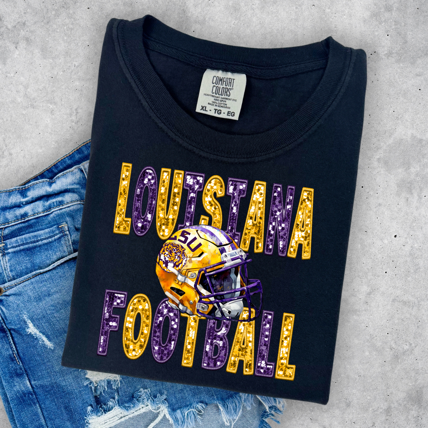 FAUX GLITTER LOUISIANA FOOTBALL TEE