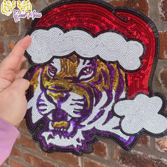 11 INCH TIGER SANTA SEQUIN PATCH