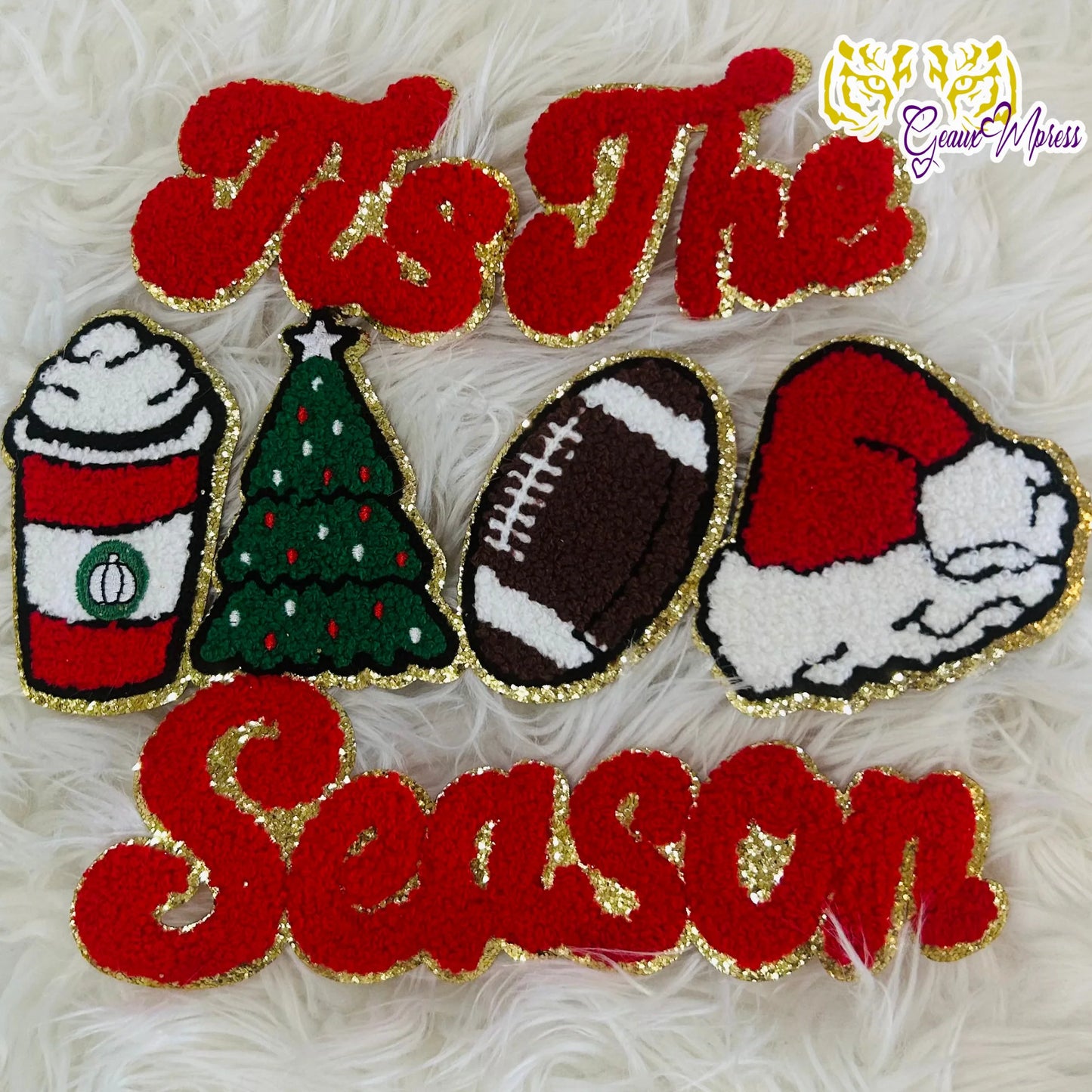 11 INCH TIS THE SEASON CHENILLE PATCH