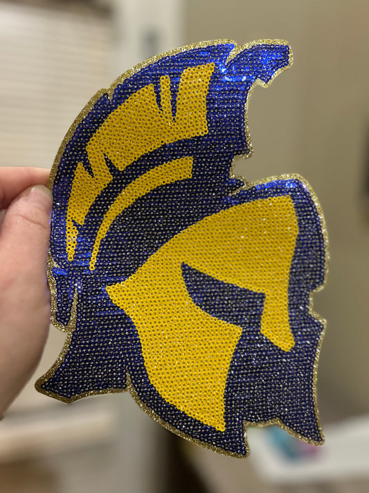 10 INCH READY TO PRESS SEQUIN SPARTAN HEAD PATCH