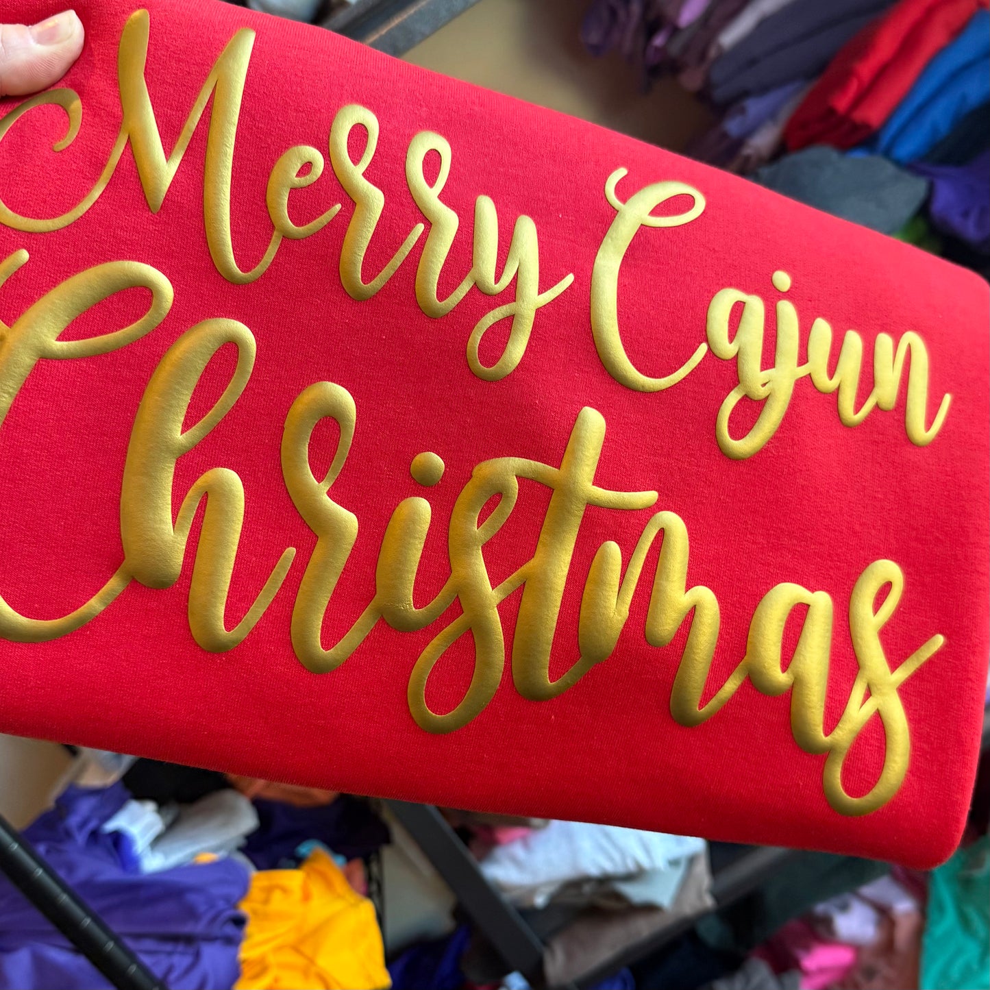 ANTIQUE GOLD *MERRY CAJUN CHRISTMAS* PUFF SWEATSHIRT