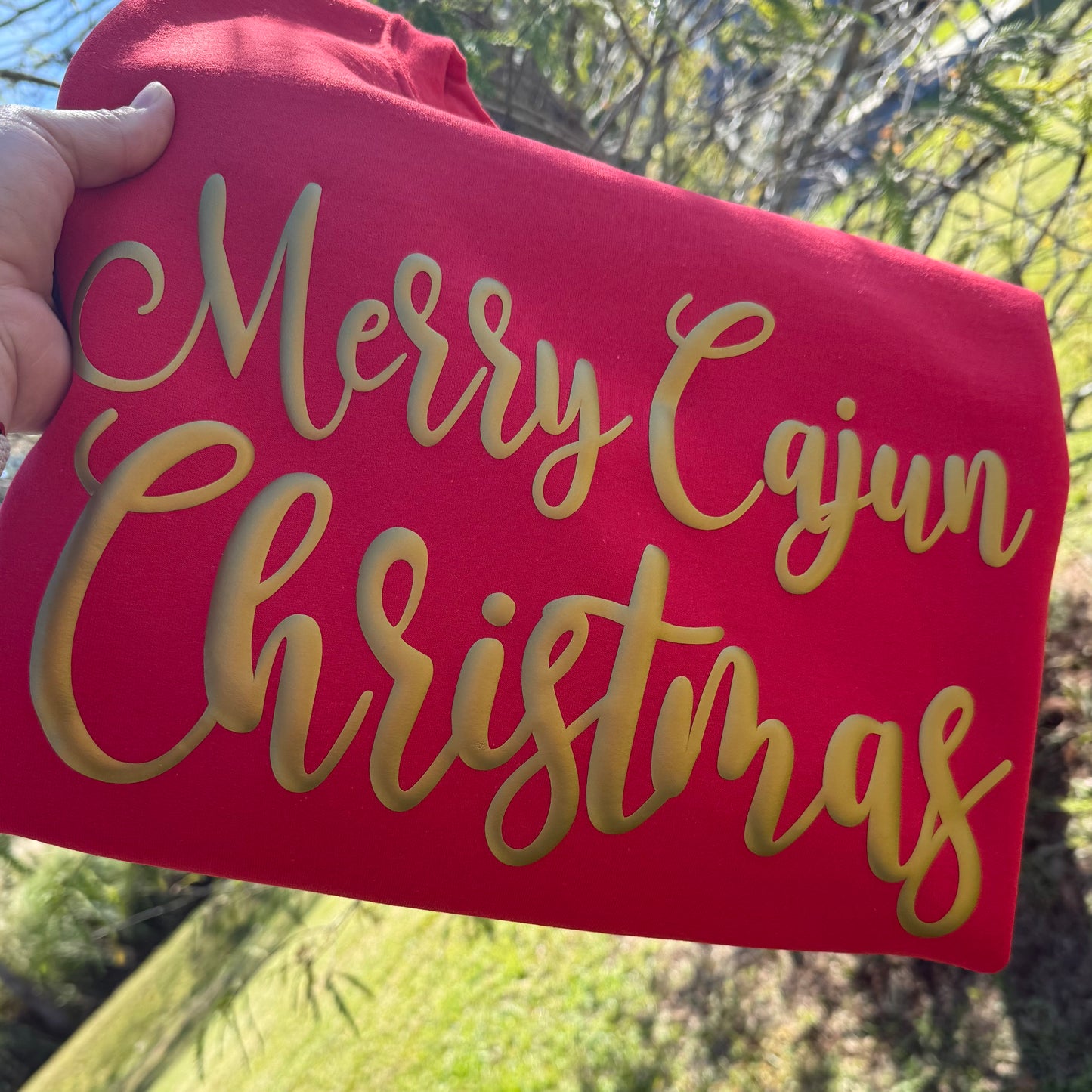 ANTIQUE GOLD *MERRY CAJUN CHRISTMAS* PUFF SWEATSHIRT
