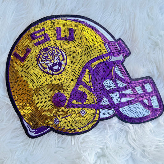 12 INCH WIDE SEQUIN TIGER FOOTBALL HELMET PATCH
