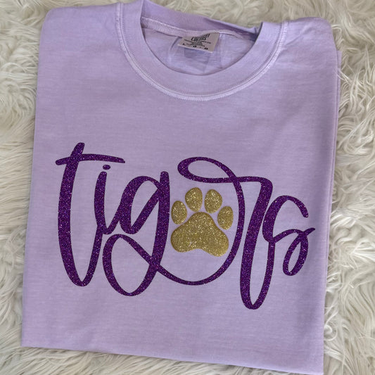 GLITTER GOLD PUFF PAW PRINT TIGERS TEE