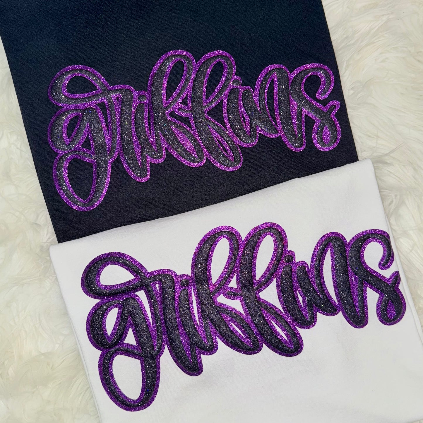 GRIFFINS PURPLE GLITTER AND BLACK GLITTER PUFF TEES & SWEATSHIRTS